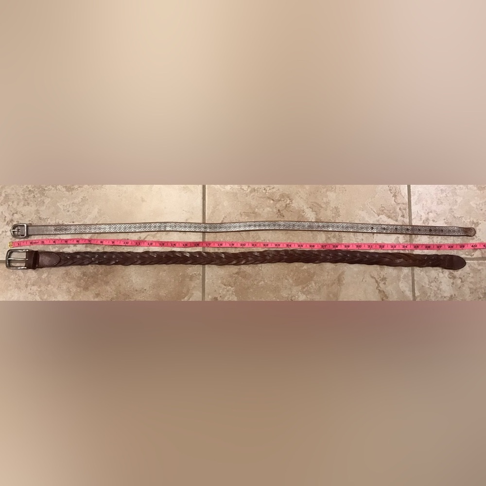American Eagle Leather Belts: Brown Braided Belt (30) & Silver Skinny Belt (S) - Picture 5 of 13